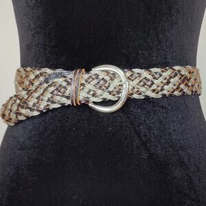 Another Line Woven Leather Silver Mesh D Ring Belt Black Small 34